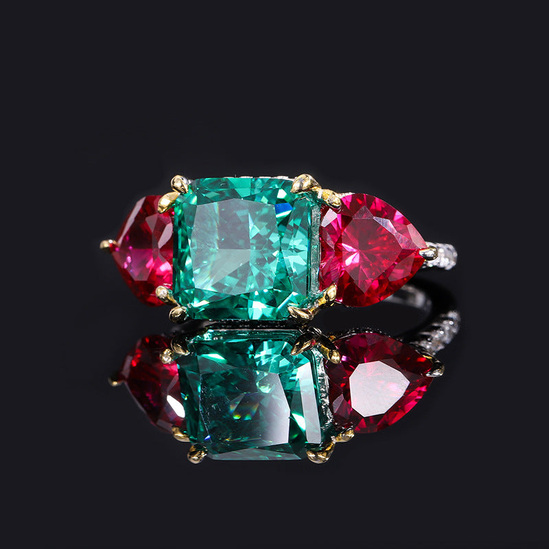 S925 Silver High Carbon Emerald Diamond Color Ring