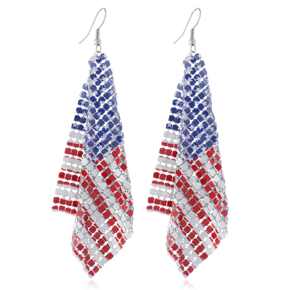 Patriotic Gold Tassel Earrings – Metal Mesh Sequin Design