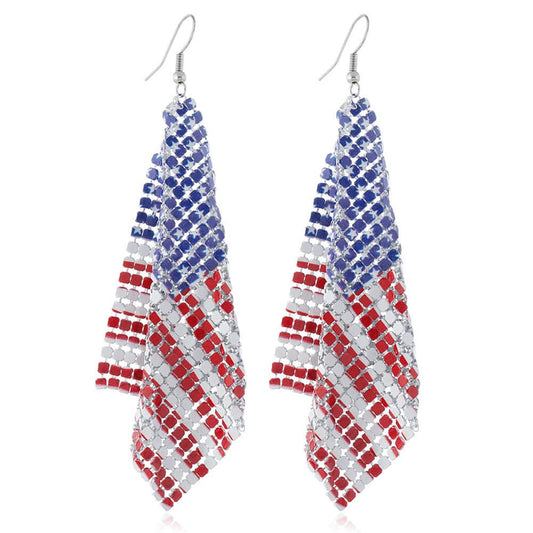 Patriotic Gold Tassel Earrings – Metal Mesh Sequin Design