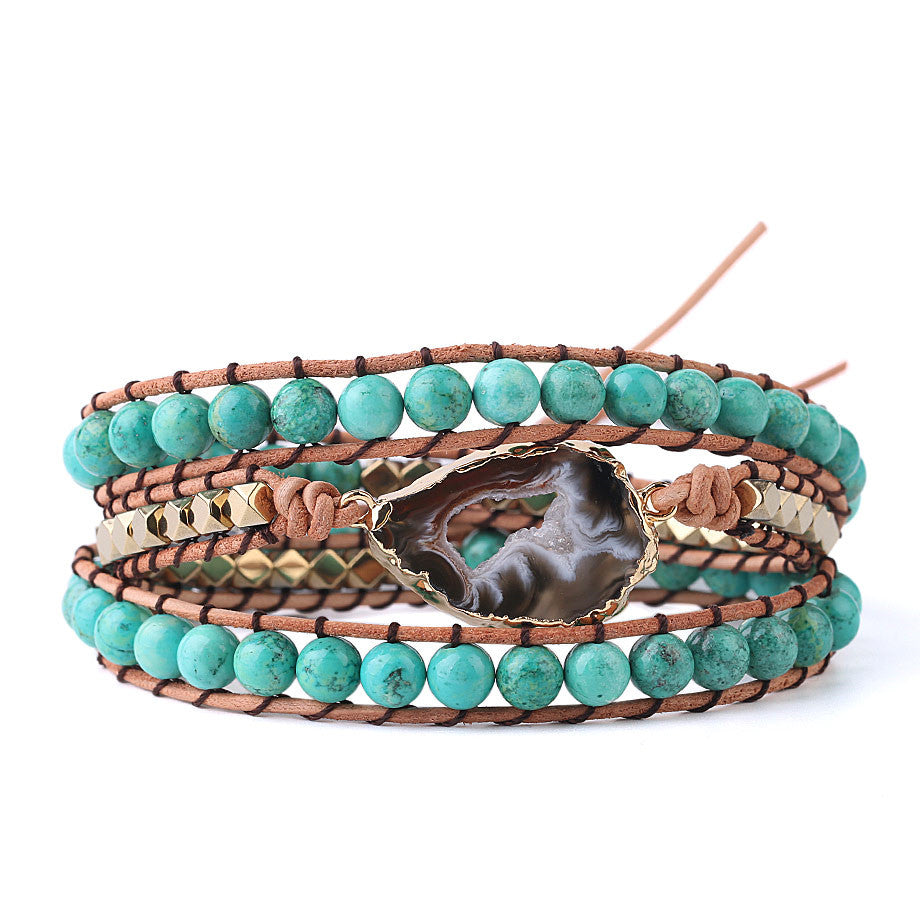 Natural Turquoise & Agate Beaded Bracelet for Women