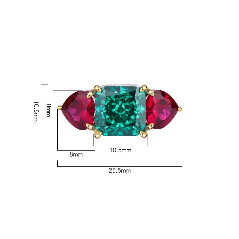 S925 Silver High Carbon Emerald Diamond Color Ring