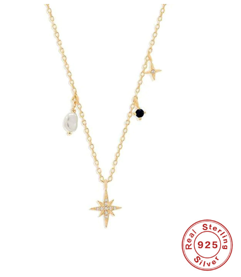 925 Sterling Silver Star and Moon Pendant Necklace