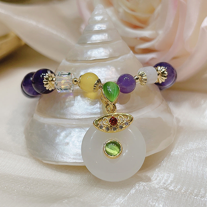 Vintage Beaded Amethyst Charm Bracelet