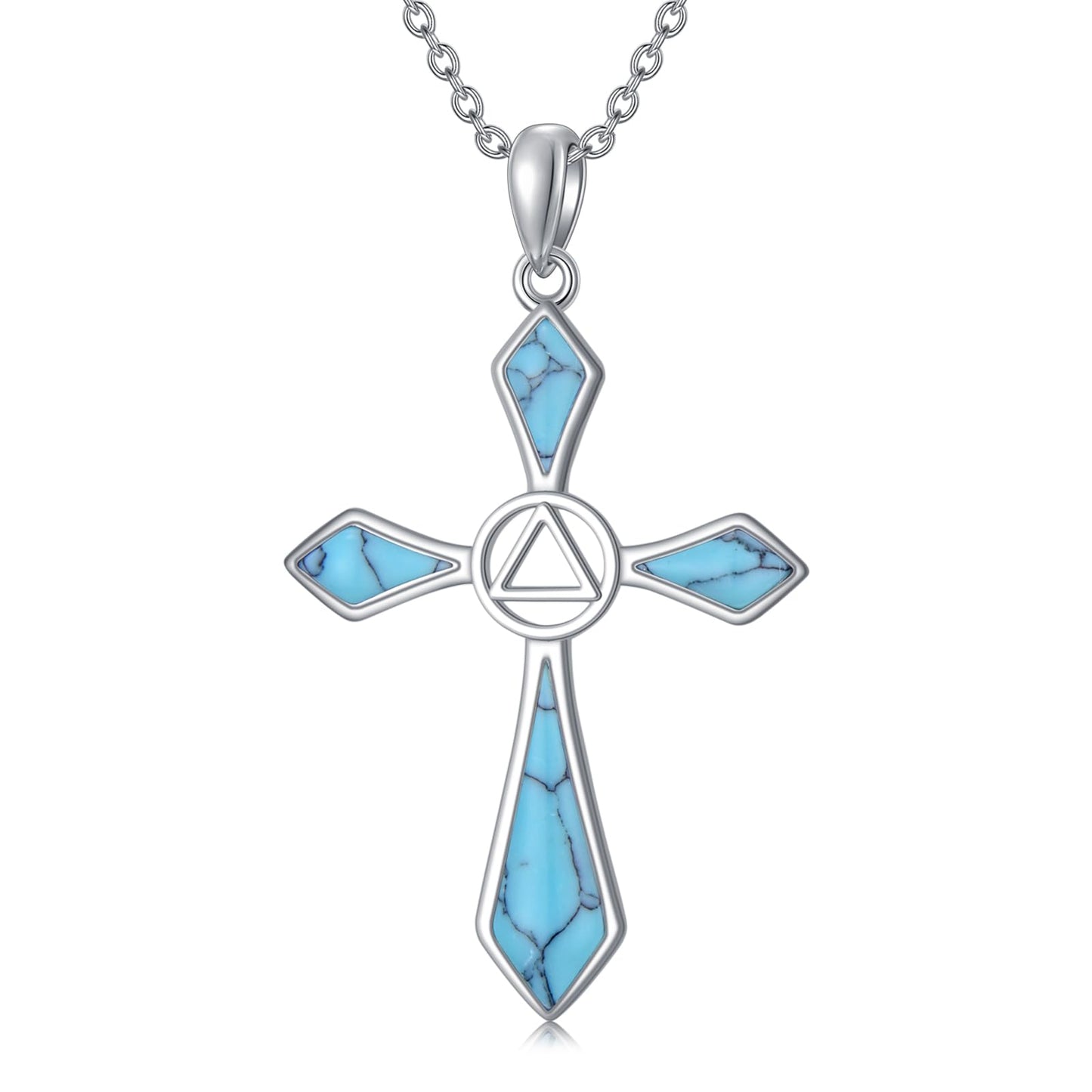 Cross Necklace for Women 925 Sterling Silver Turquoise Pendant