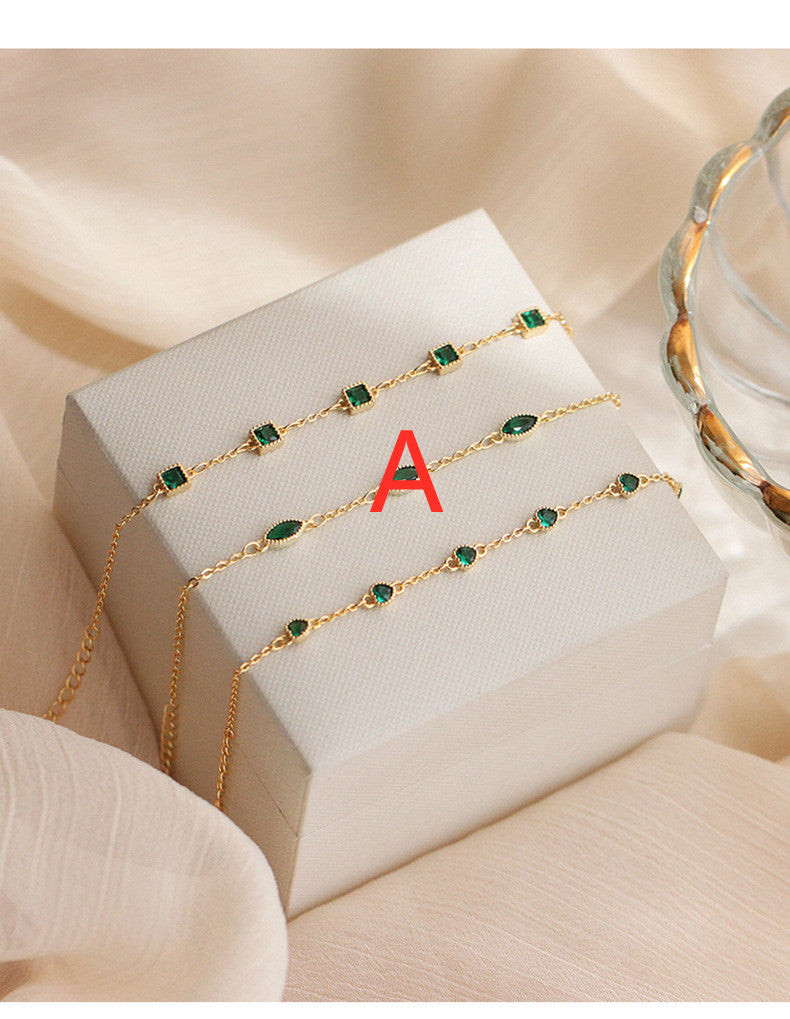 S925 Silver 14K Gold Plated Emerald Zirconia Bracelet