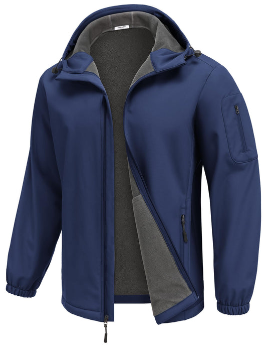 Men's Softshell Windbreaker Jacket – Hooded, Fleece Lined & Waterproof