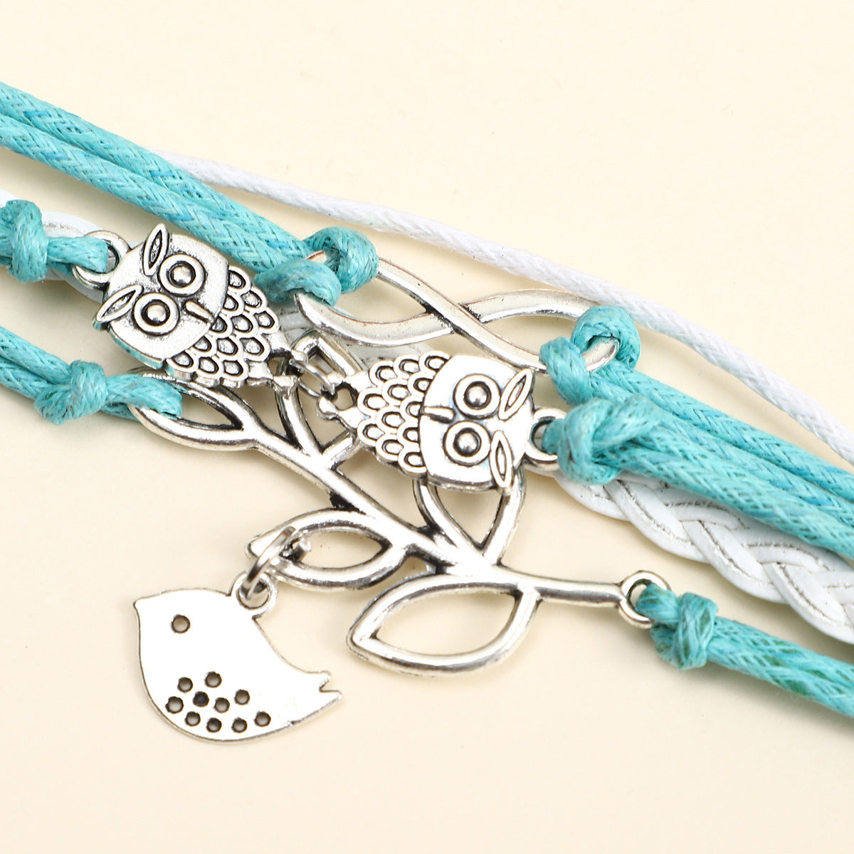 Handmade Bangle Bracelet-Owl and Bird Charms