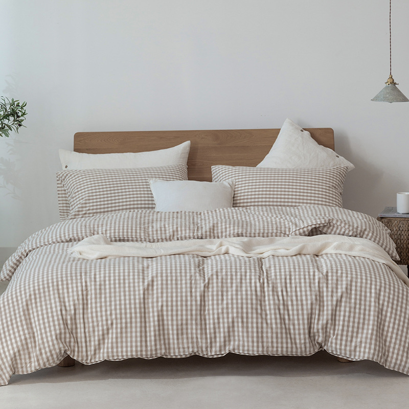 Minimalist Japanese Bedding Set – Muji-Inspired, Lattice Pattern
