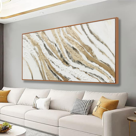 Gold & White Abstract Canvas Wall Art 24x48