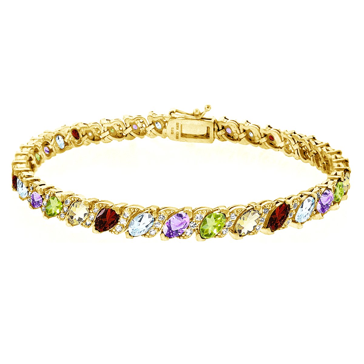 Sterling Silver Multi Gemstone Marquise-Cut Tennis Bracelet