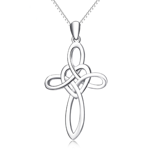 Heart Cross Pendant Necklace – 925 Sterling Silver