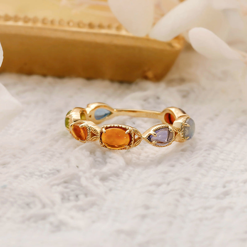 Artistic Retro 925 Silver Citrine Olivine Ring