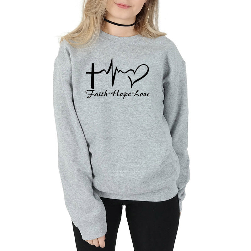 Faith Hope Love Long Sleeve Sweatshirt – Heartbeat Graphic Pullover in 5 Colors
