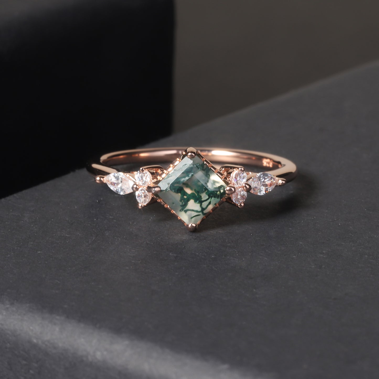 925 Sterling Silver Moss Agate CZ Ring