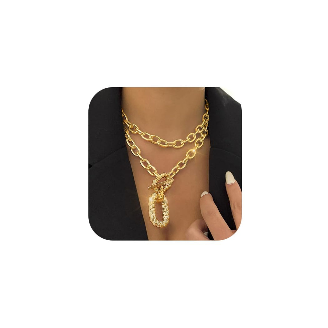 Bold Gold Chain Layered Necklace