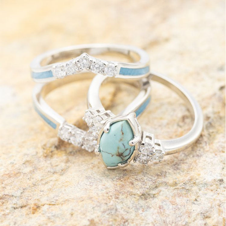 18K Gold Plated Multilayer Turquoise Rings Set (3 Pcs)