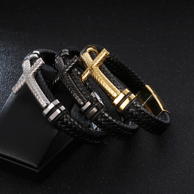Fashionable Men's Stainless Steel Cross Bracelet