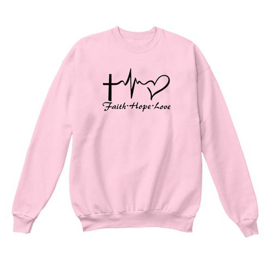 Faith Hope Love Long Sleeve Sweatshirt – Heartbeat Graphic Pullover in 5 Colors