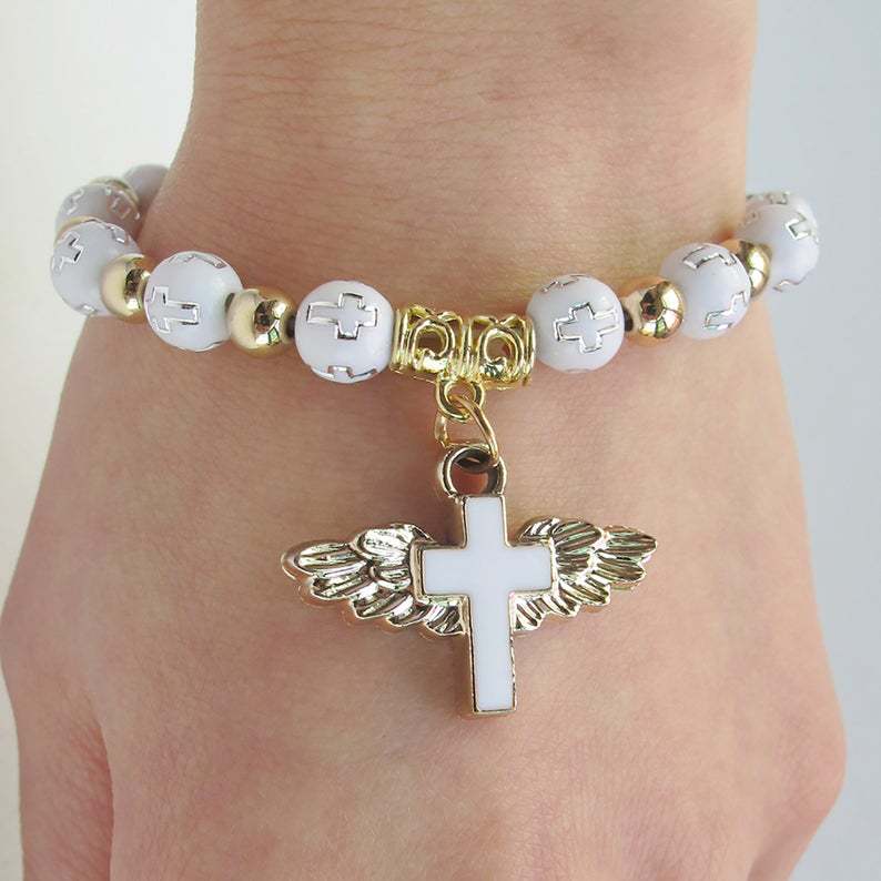 Oil Dripping Angel Cross Bracelet – Faith & Protection