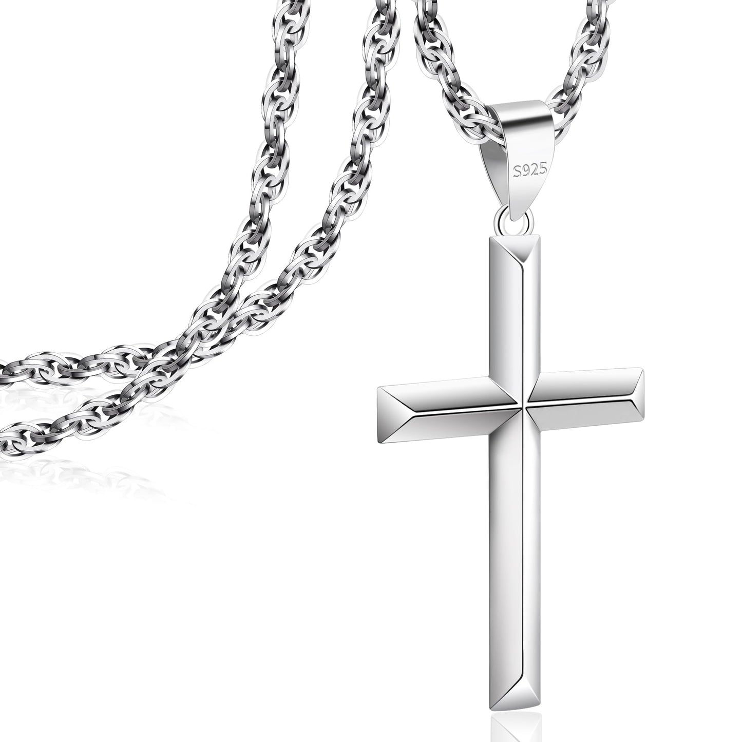 925 Sterling Silver Cross Necklace – Beveled