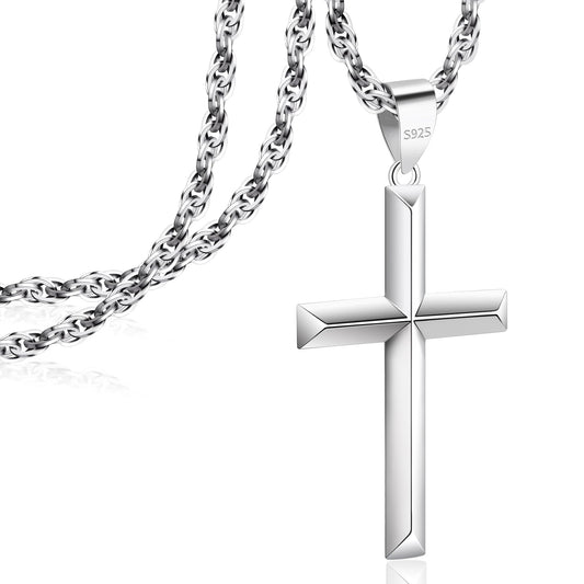 925 Sterling Silver Cross Necklace – Beveled