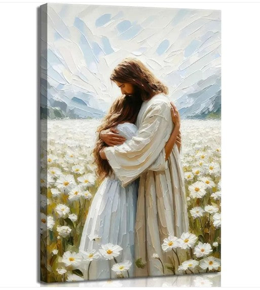 Jesus Hugging Girl Canvas Wall Art