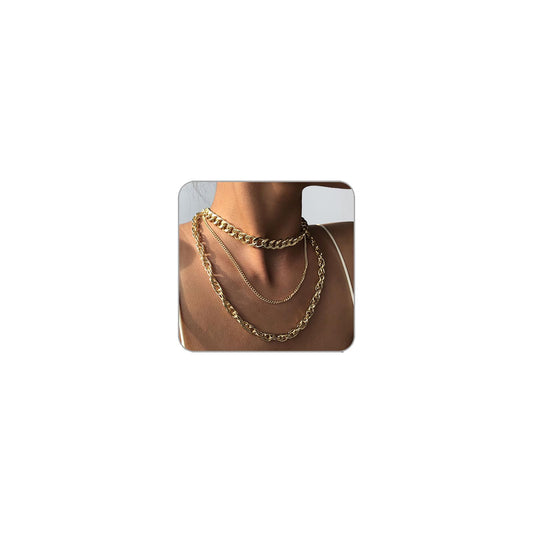 Triple Layered Gold Cuban Link Necklace