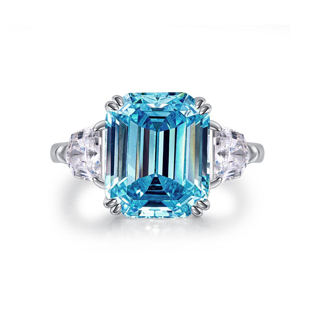 Sky Blue Topaz Emerald Cut Ring – 925 Sterling Silver
