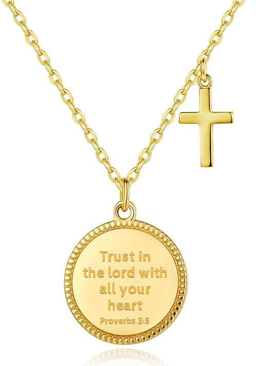 14K Gold Plated Christian Bible Verse Coin Pendant Necklace