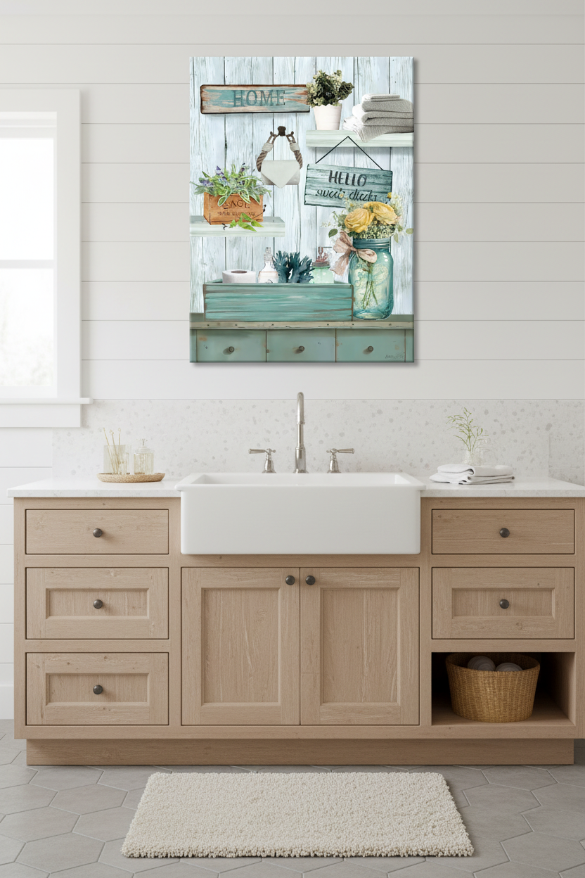 Blue Bathroom Wall Art – Turquoise Sea Canvas Print, Ready to Hang