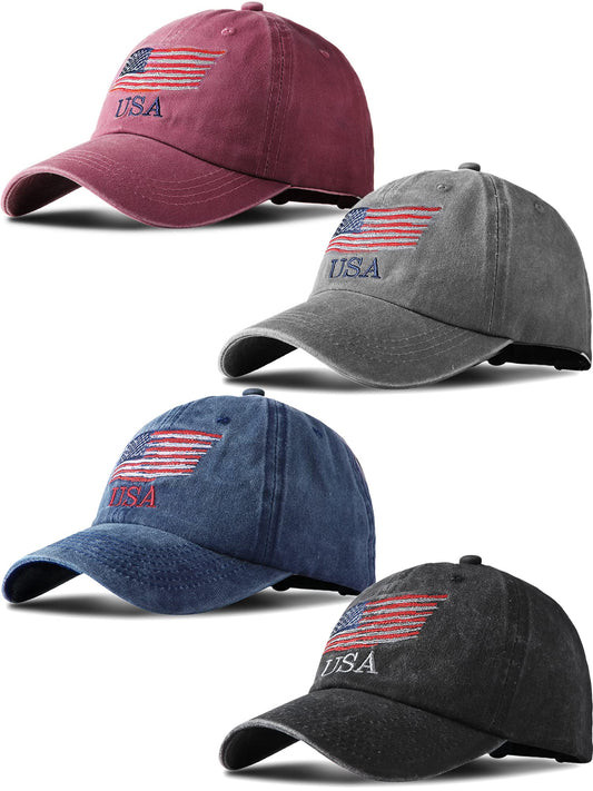 USA Flag Baseball Caps – 4-Pack Patriotic Hats for Men & Women