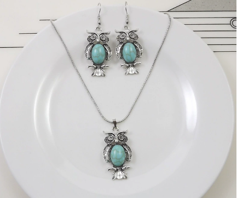 Bohemian Turquoise Owl Jewelry Set