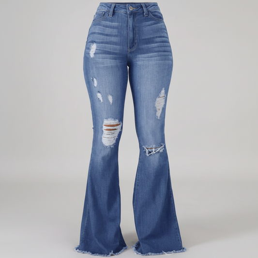 High-Rise Distressed Flare Jeans