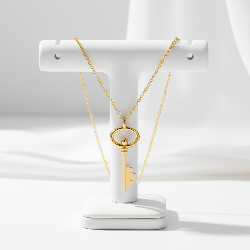 Gold Plated Sterling Silver Key Necklace jewelry stand