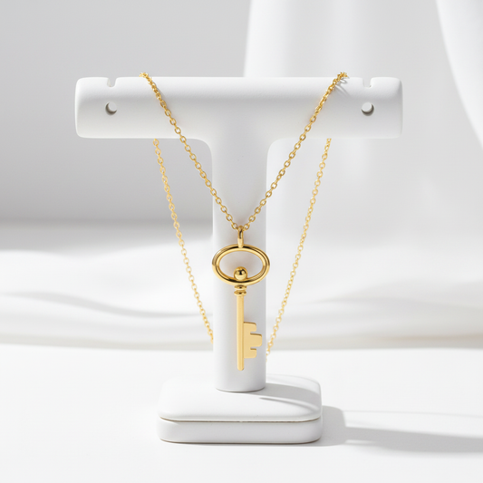 Gold Plated Sterling Silver Key Necklace jewelry stand