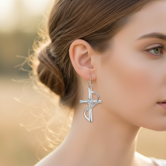 Silver Plated Cross Drop Earrings