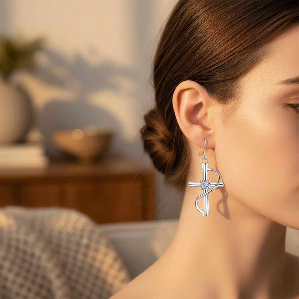 Silver Plated Cross Drop Earrings