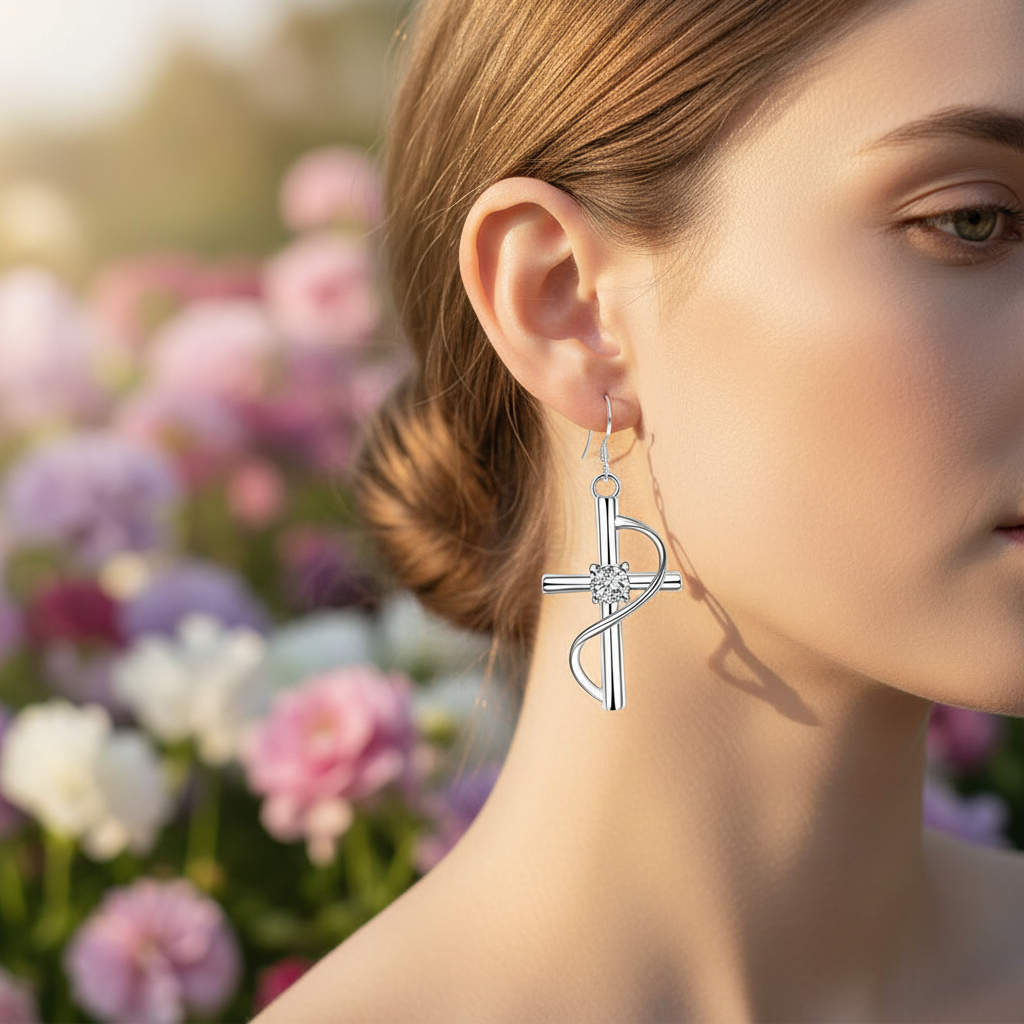 Silver Plated Cross Drop Earrings