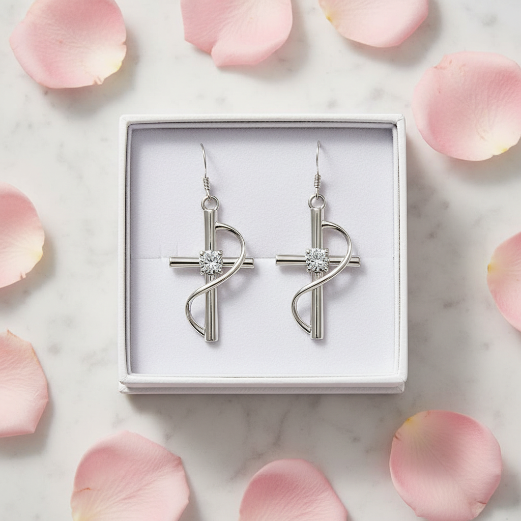 Silver Plated Cross Drop Earrings