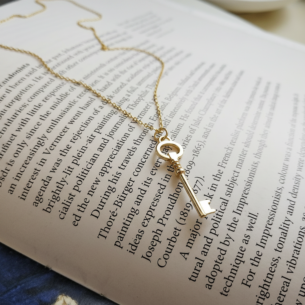 Gold Plated Sterling Silver Key Necklace on book