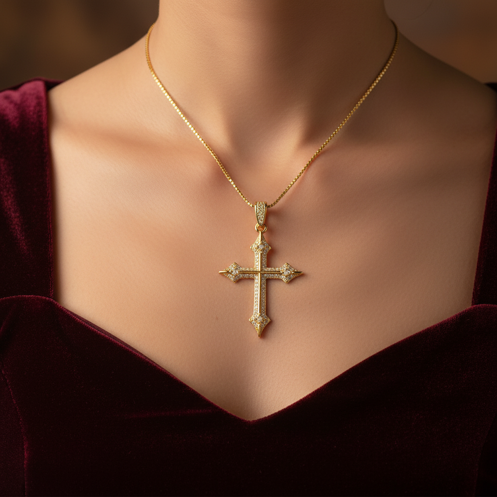 18K Gold Plated CZ Cross Necklace — Dainty Faith Pendant