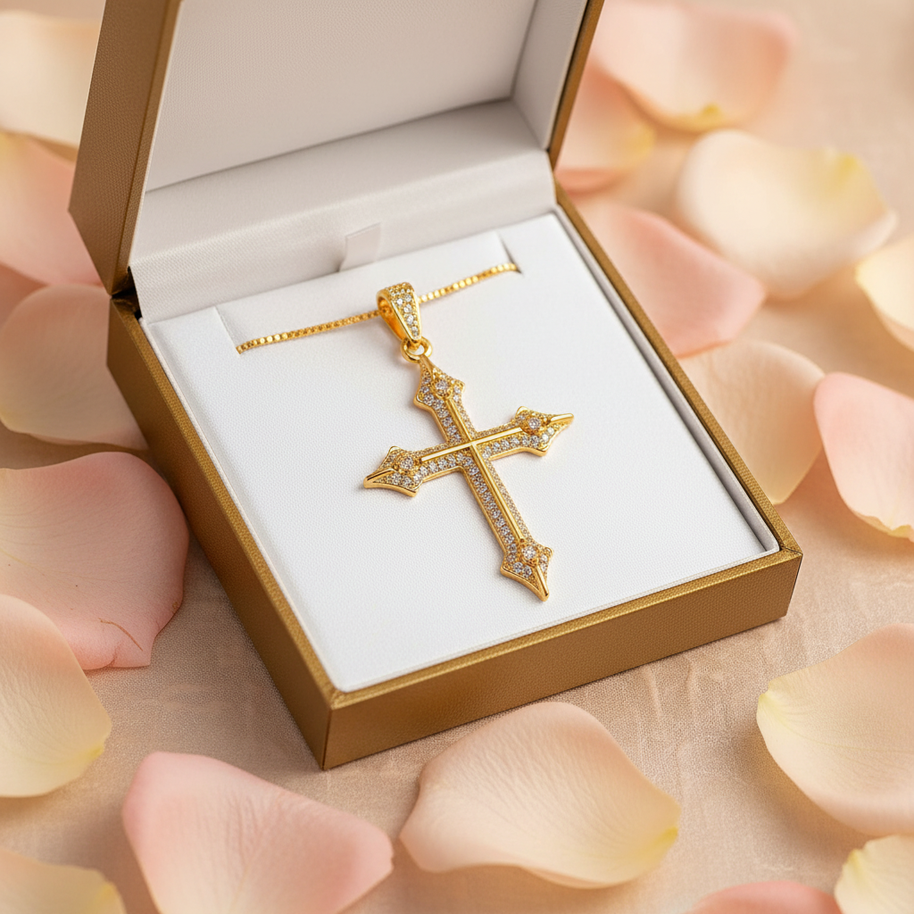 18K Gold Plated CZ Cross Necklace — Dainty Faith Pendant