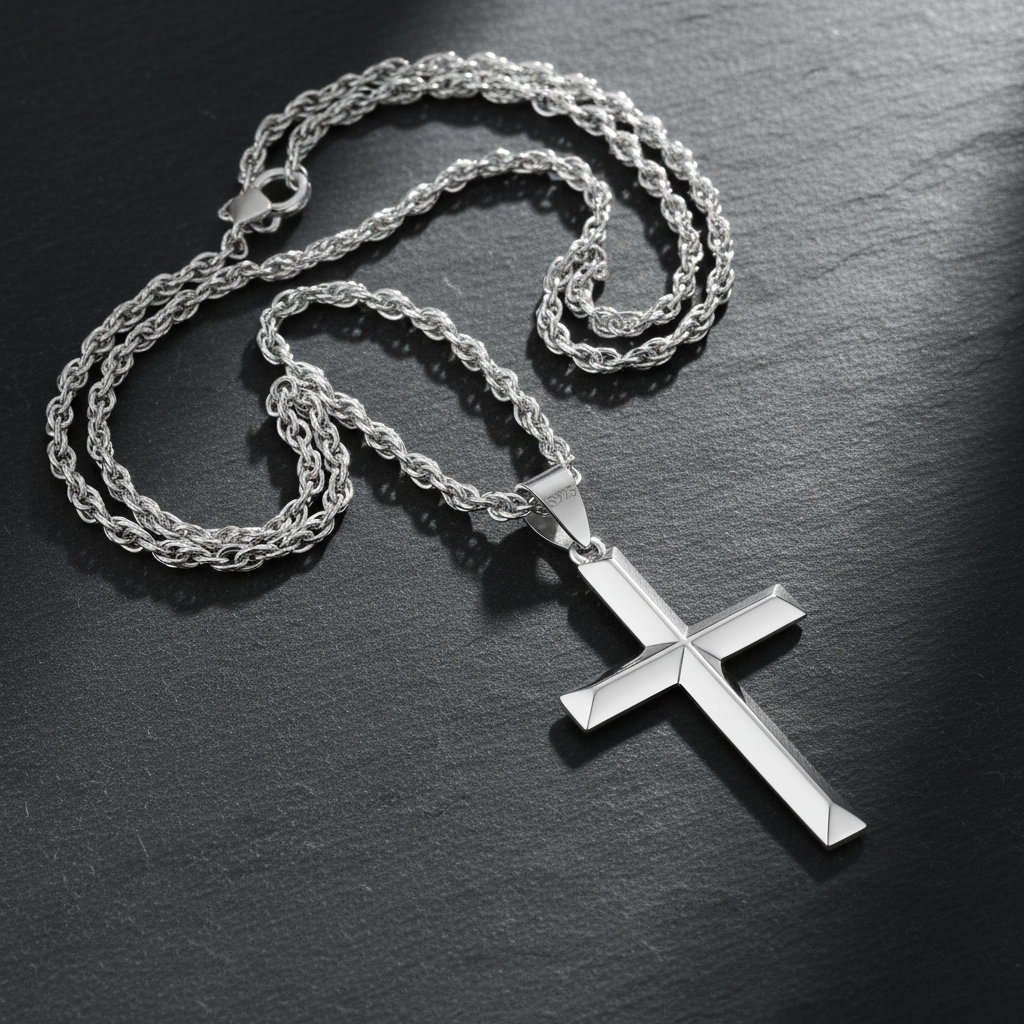 925 Sterling Silver Cross Necklace – Beveled