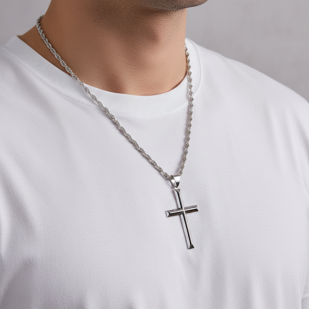 925 Sterling Silver Cross Necklace – Beveled