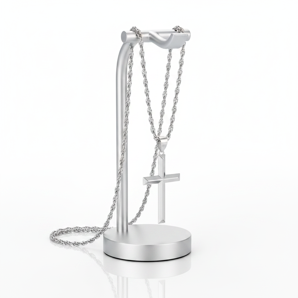 925 Sterling Silver Cross Necklace – Beveled