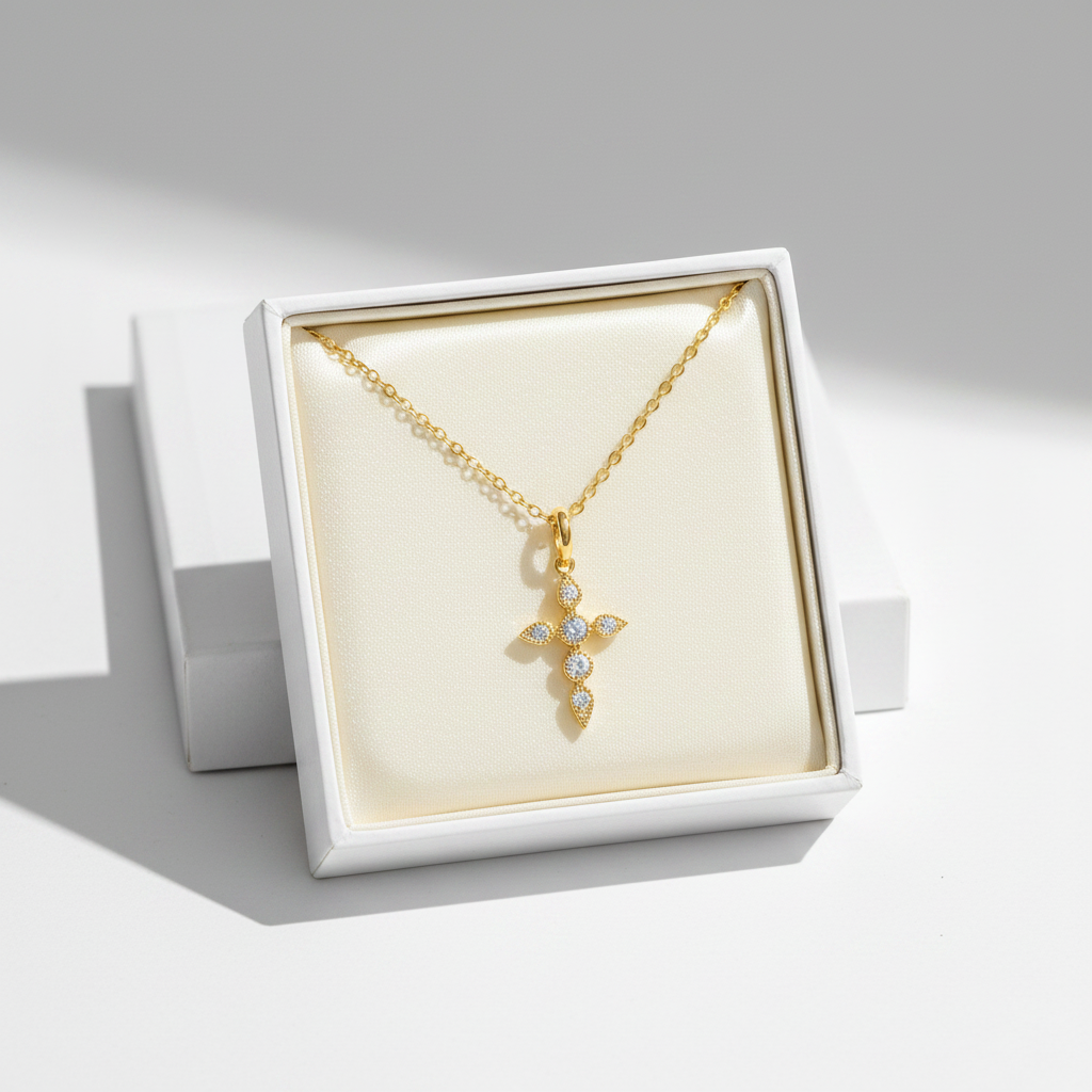 Moissanite S925 Multi-Stone Cross Pendant Necklace — Gold & Silver