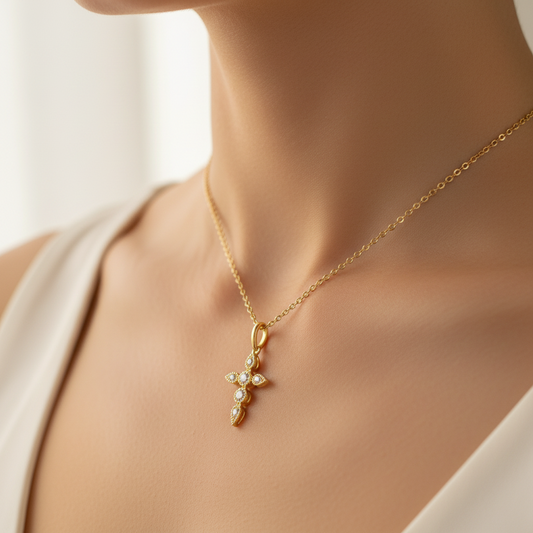 925 Sterling Silver Moissanite Cross Necklace