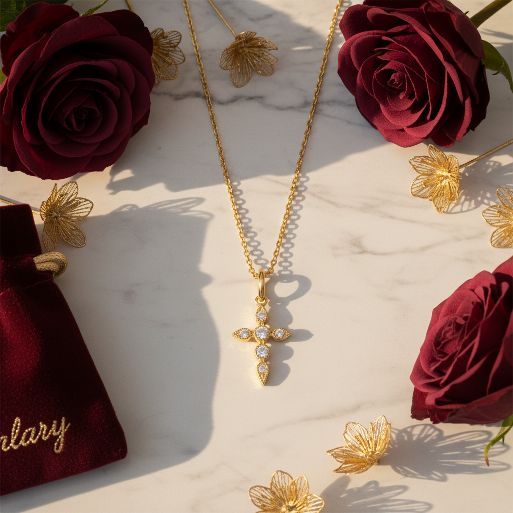 Moissanite S925 Multi-Stone Cross Pendant Necklace — Gold & Silver