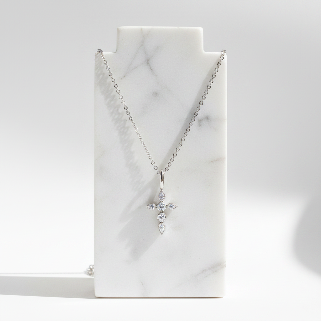 Moissanite S925 Multi-Stone Cross Pendant Necklace — Gold & Silver