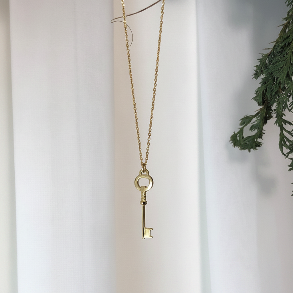 Gold Plated Sterling Silver Key Necklace hanging
